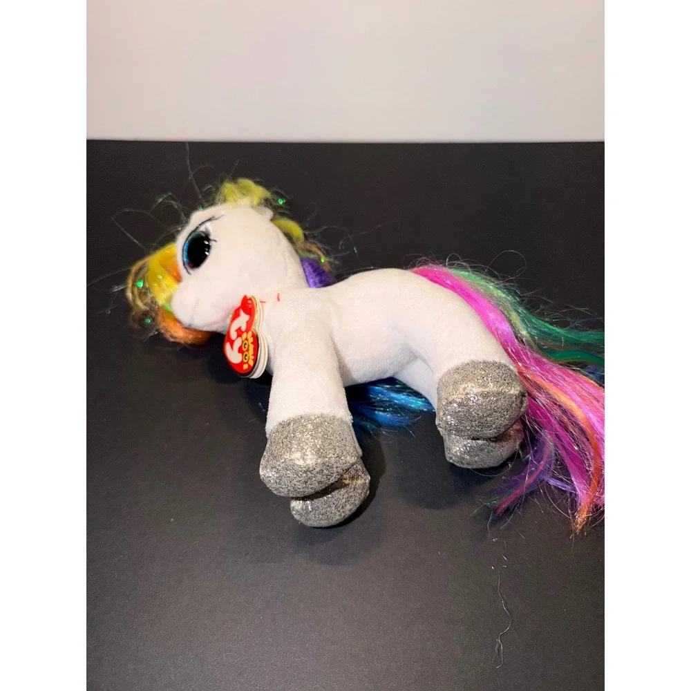 Ty Beanie Boos Starr Unicorn White Rainbow Hair Glitter Eyes Plush 6